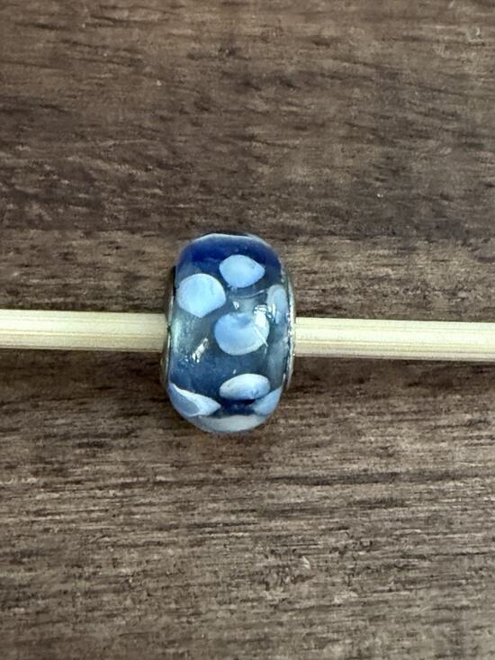 Unbranded Jewelry - 925 Sterling Silver Retro Slide Charm Murano Glass Bubble Bead Blue White Flower